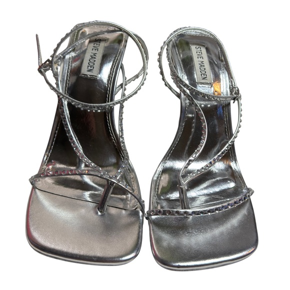 Steve Madden Metallic Silver Strappy Heels - Picture 1 of 3